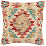handmade Traditional Pillow Beige Red Hand-Woven SQUARE 100% WOOL Hand woven turkish pillow2' x 2'