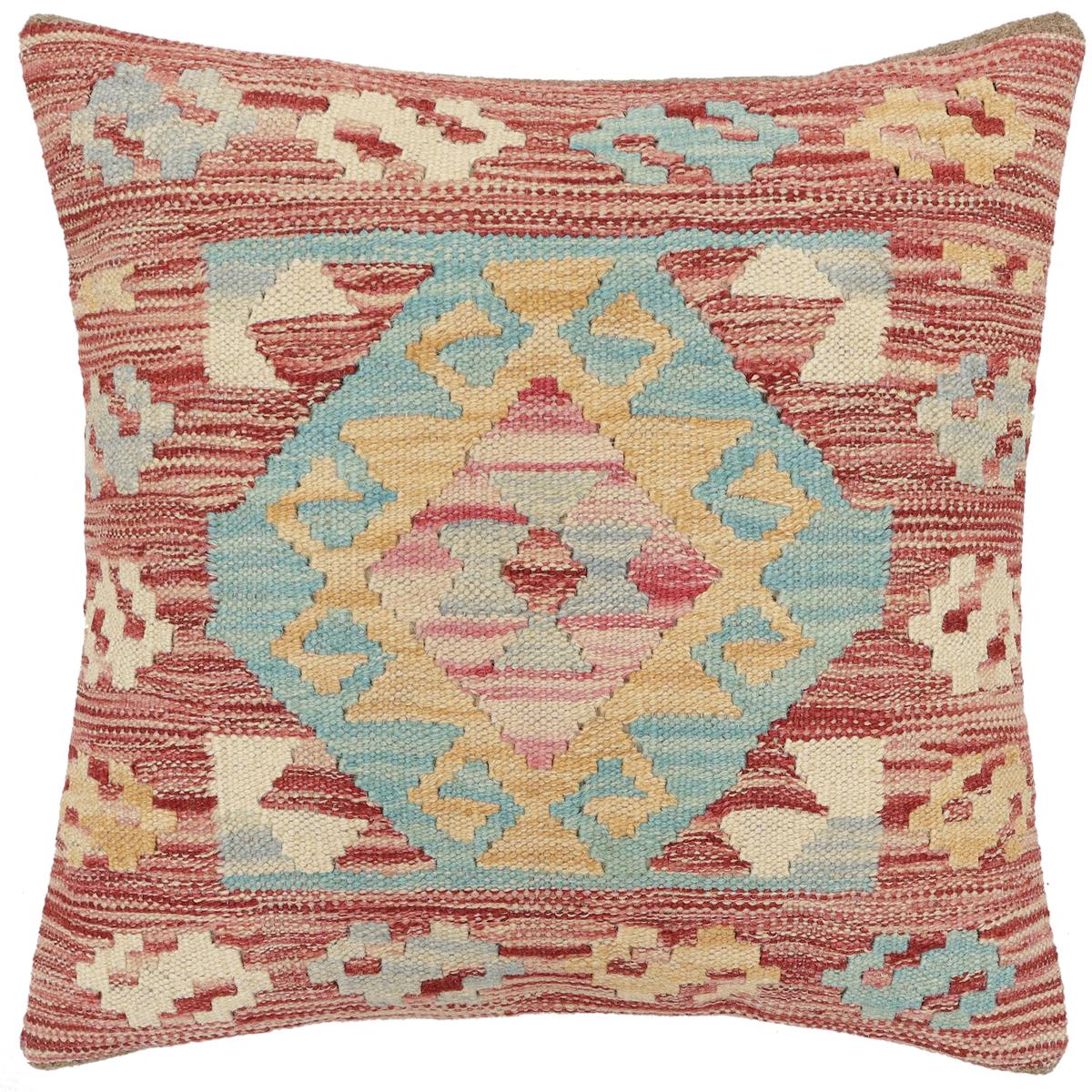 handmade Traditional Pillow Red Blue Hand-Woven SQUARE 100% WOOL  Hand woven turkish pillow  2 x 2