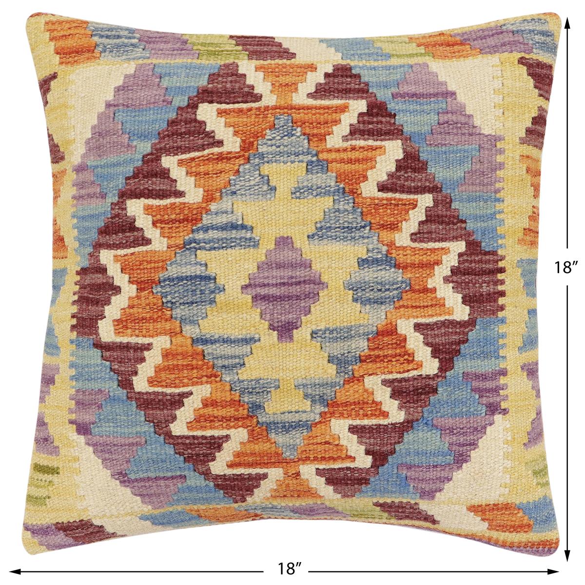 handmade Traditional Pillow Rust Blue Hand-Woven SQUARE 100% WOOL Hand woven turkish pillow2' x 2'
