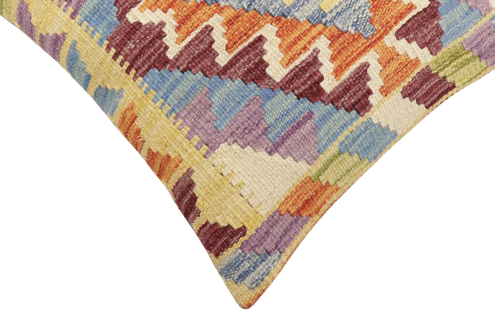handmade Traditional Pillow Rust Blue Hand-Woven SQUARE 100% WOOL Hand woven turkish pillow2' x 2'