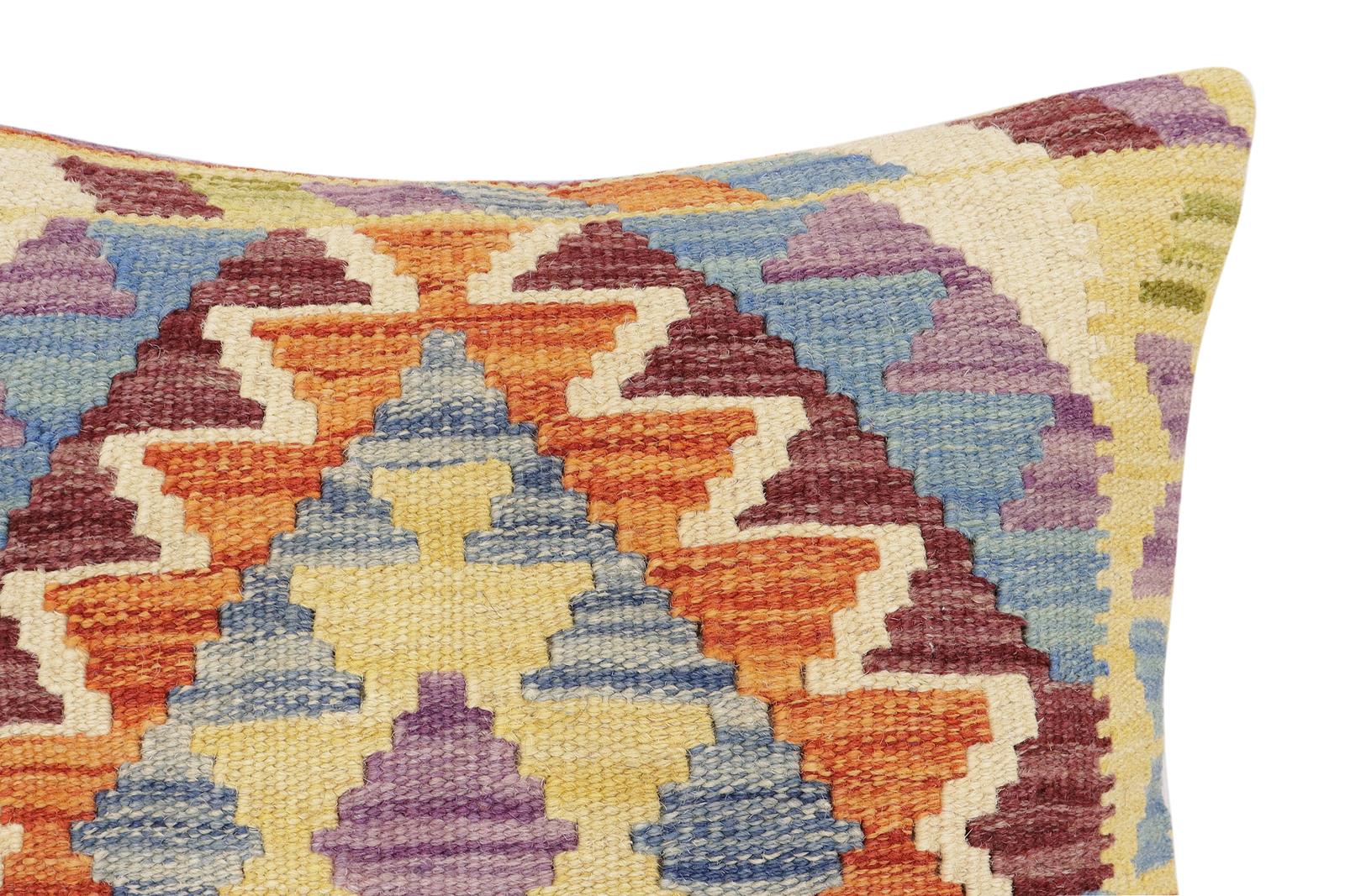 handmade Traditional Pillow Rust Blue Hand-Woven SQUARE 100% WOOL Hand woven turkish pillow2' x 2'