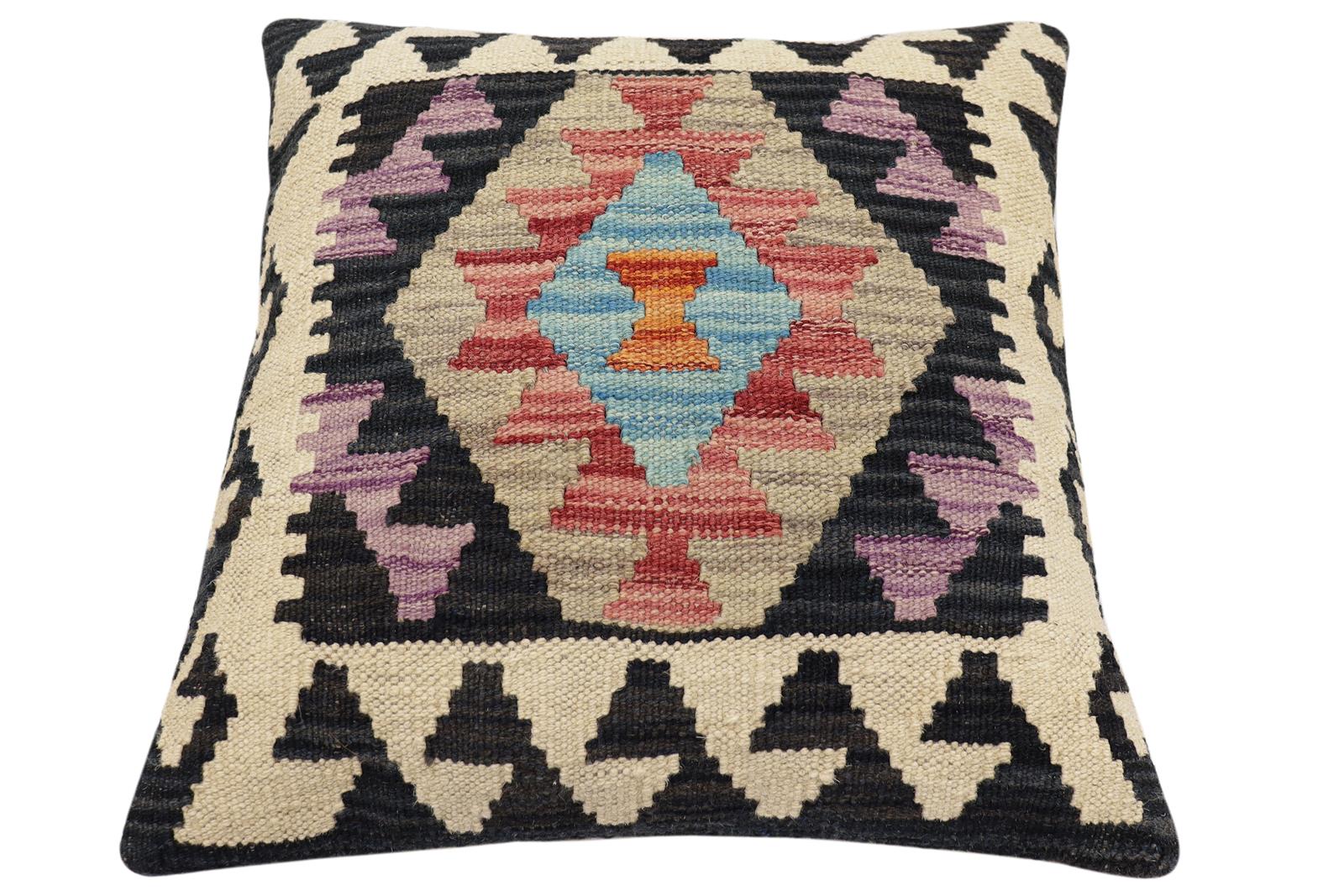 handmade Traditional Pillow Red Black Hand-Woven SQUARE 100% WOOL Hand woven turkish pillow2' x 2'