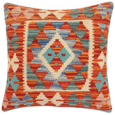 handmade Traditional Pillow Rust Blue Hand-Woven SQUARE 100% WOOL Hand woven turkish pillow 2 x 2