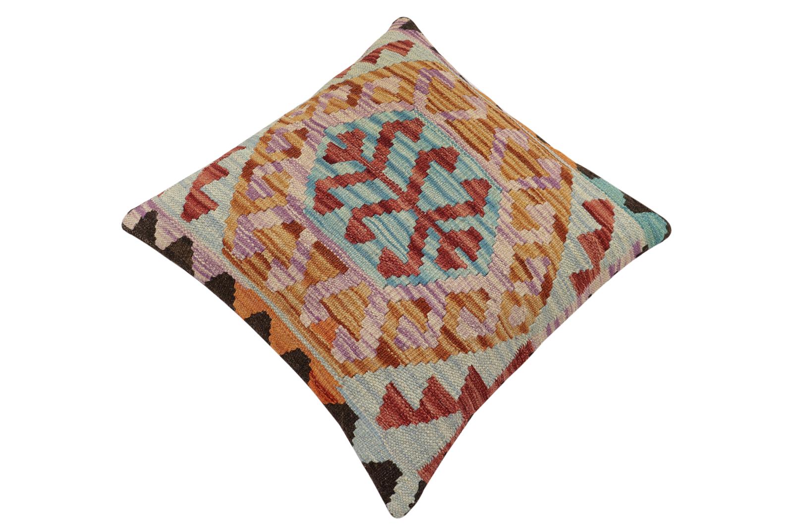 handmade Traditional Pillow Red Blue Hand-Woven SQUARE 100% WOOL Hand woven turkish pillow2' x 2'