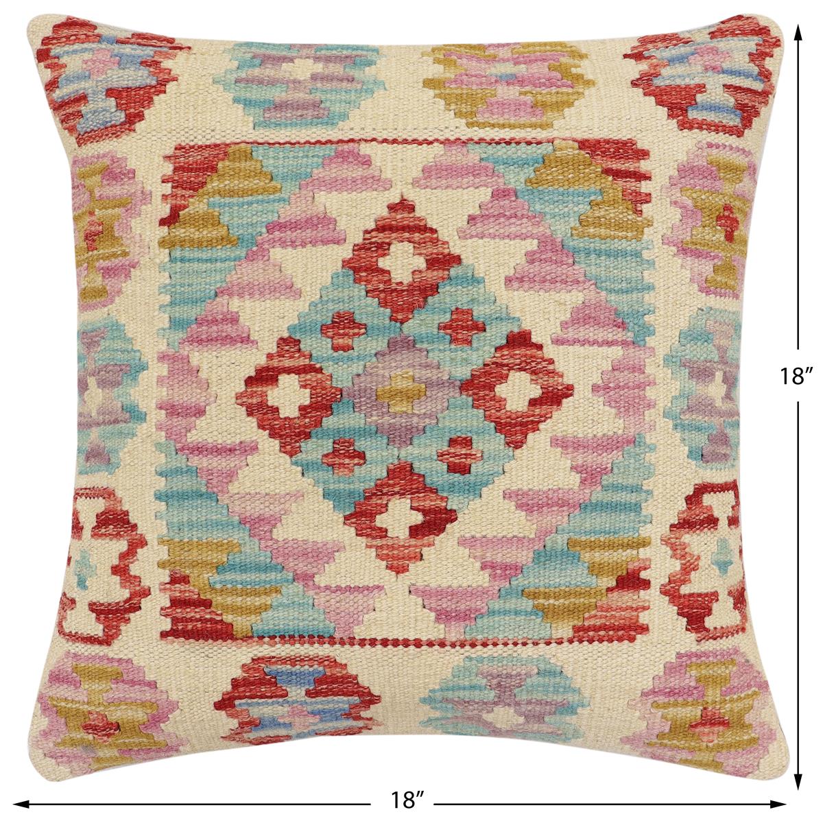 handmade Traditional Pillow Beige Red Hand-Woven SQUARE 100% WOOL Hand woven turkish pillow2' x 2'