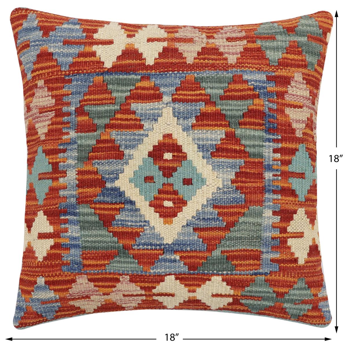 handmade Traditional Pillow Rust Blue Hand-Woven SQUARE 100% WOOL Hand woven turkish pillow2' x 2'