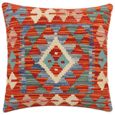 handmade Traditional Pillow Rust Blue Hand-Woven SQUARE 100% WOOL Hand woven turkish pillow2' x 2'