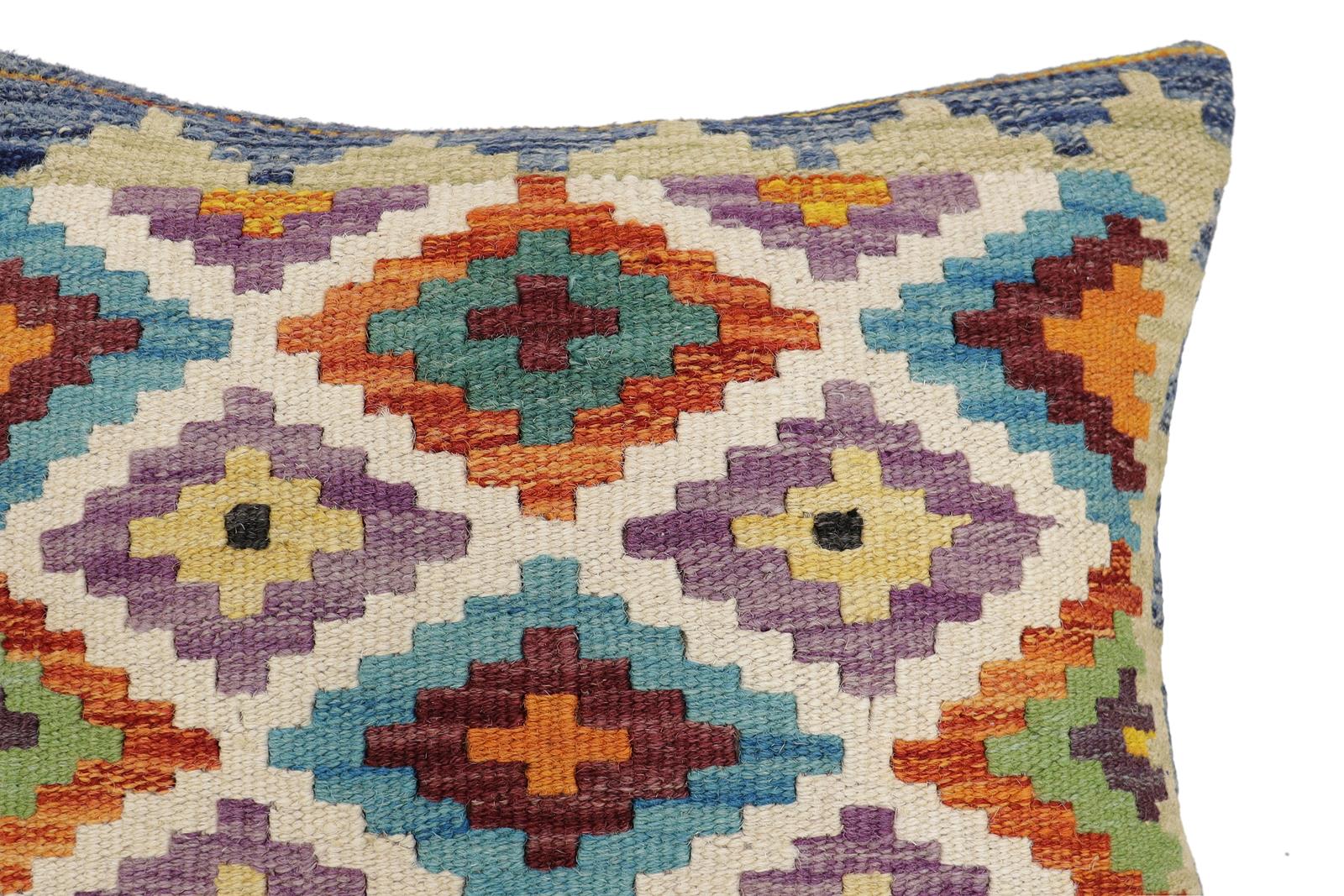 handmade Traditional Pillow Rust Blue Hand-Woven SQUARE 100% WOOL Hand woven turkish pillow2' x 2'
