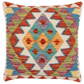 handmade Traditional Pillow Rust Blue Hand-Woven SQUARE 100% WOOL Hand woven turkish pillow2' x 2'