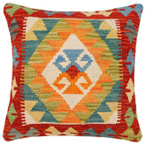 handmade Traditional Pillow Rust Blue Hand-Woven SQUARE 100% WOOL Hand woven turkish pillow2' x 2'
