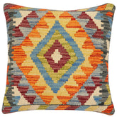 handmade Traditional Pillow Rust Blue Hand-Woven SQUARE 100% WOOL Hand woven turkish pillow 2 x 2