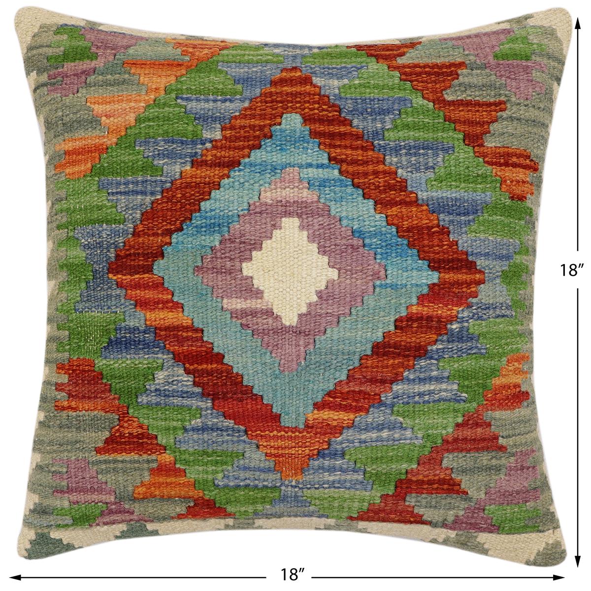 handmade Traditional Pillow Rust Beige Hand-Woven SQUARE 100% WOOL Hand woven turkish pillow2' x 2'