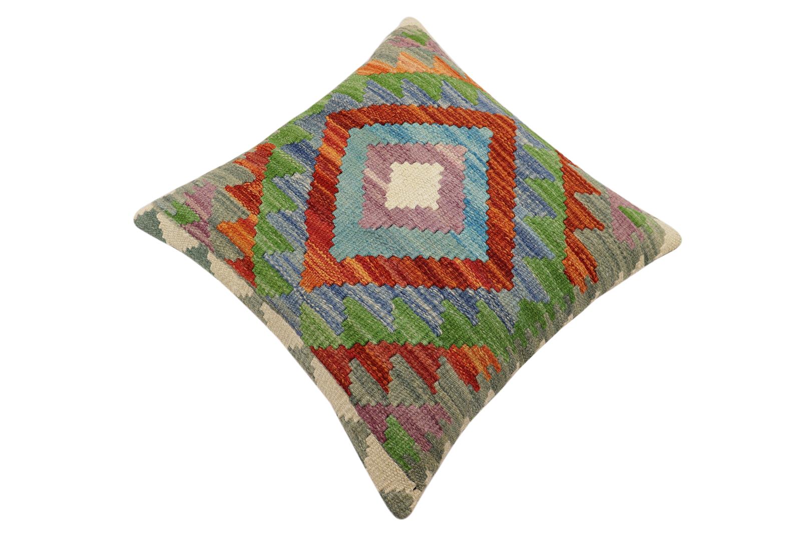 handmade Traditional Pillow Rust Beige Hand-Woven SQUARE 100% WOOL Hand woven turkish pillow2' x 2'