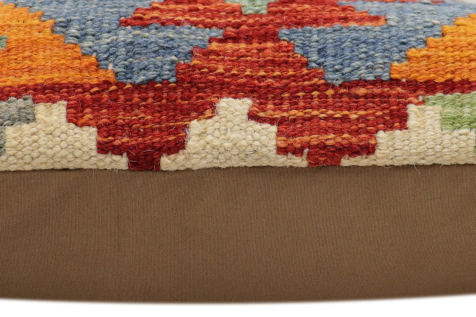 handmade Traditional Pillow Rust Blue Hand-Woven SQUARE 100% WOOL  Hand woven turkish pillow  2 x 2