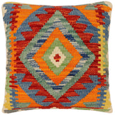 handmade Traditional Pillow Rust Blue Hand-Woven SQUARE 100% WOOL Hand woven turkish pillow 2 x 2