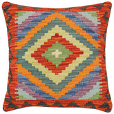 handmade Traditional Pillow Rust Blue Hand-Woven SQUARE 100% WOOL Hand woven turkish pillow2' x 2'