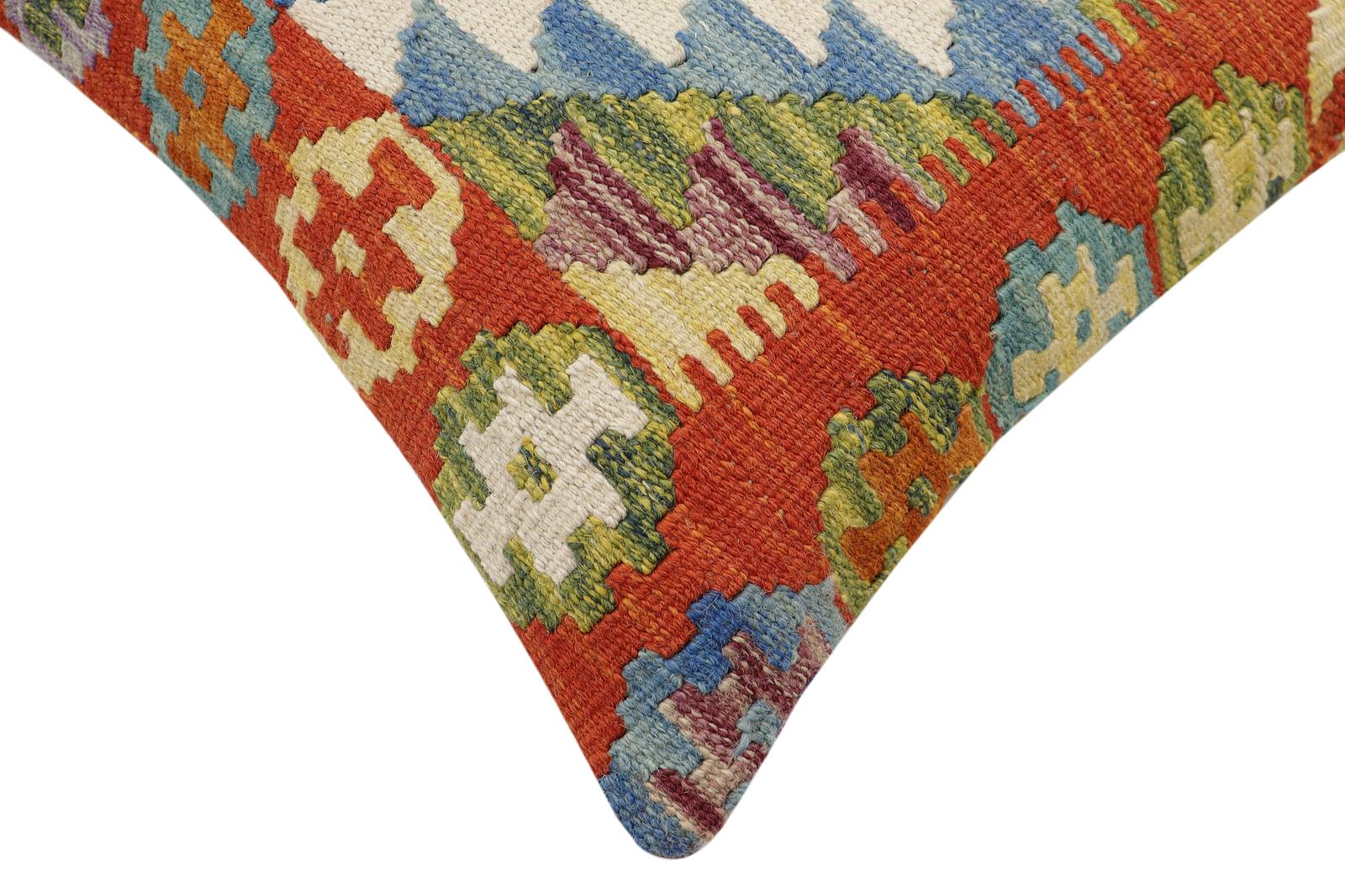 handmade Traditional Pillow Rust Blue Hand-Woven SQUARE 100% WOOL Hand woven turkish pillow2' x 2'