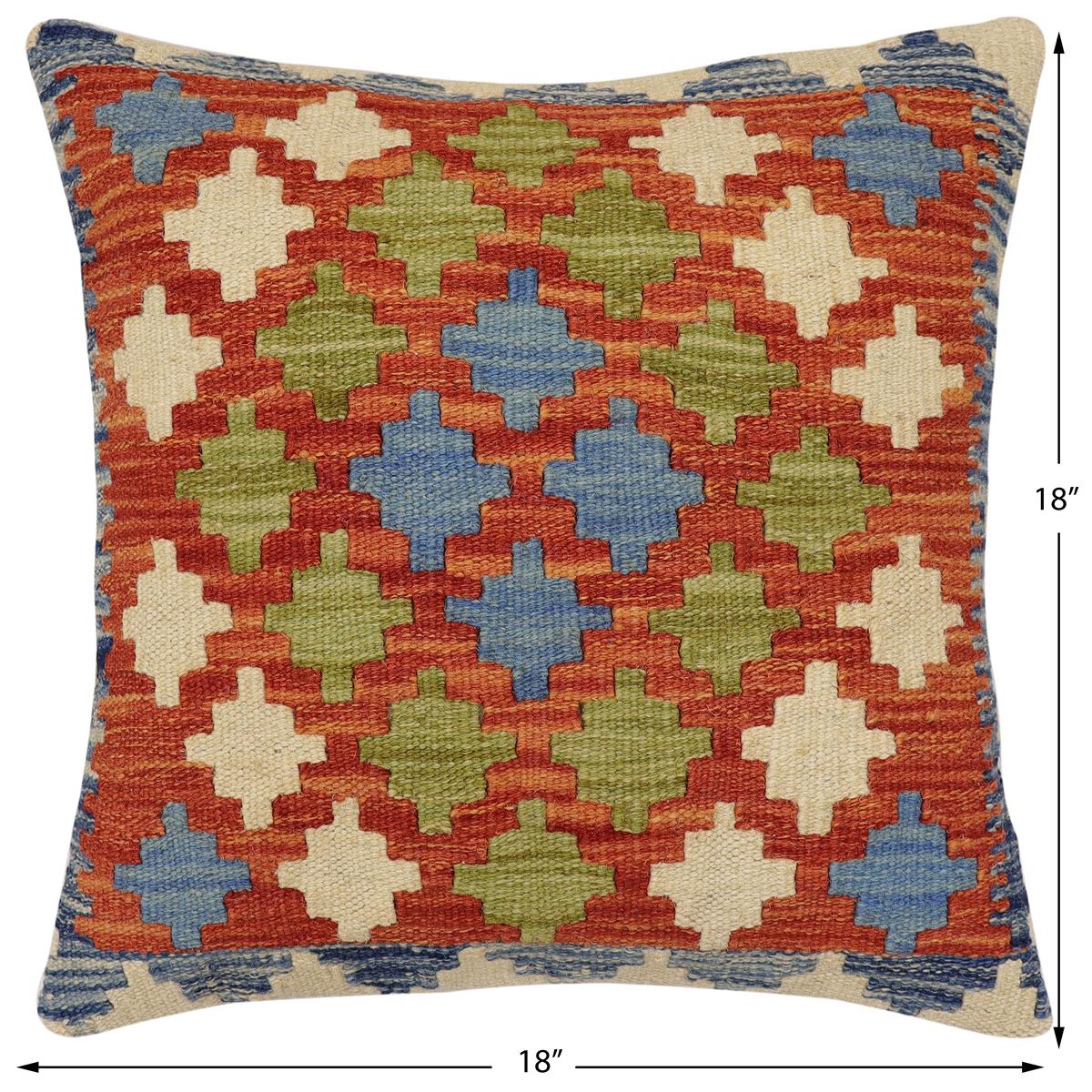 handmade Traditional Pillow Rust Blue Hand-Woven SQUARE 100% WOOL Hand woven turkish pillow2' x 2'