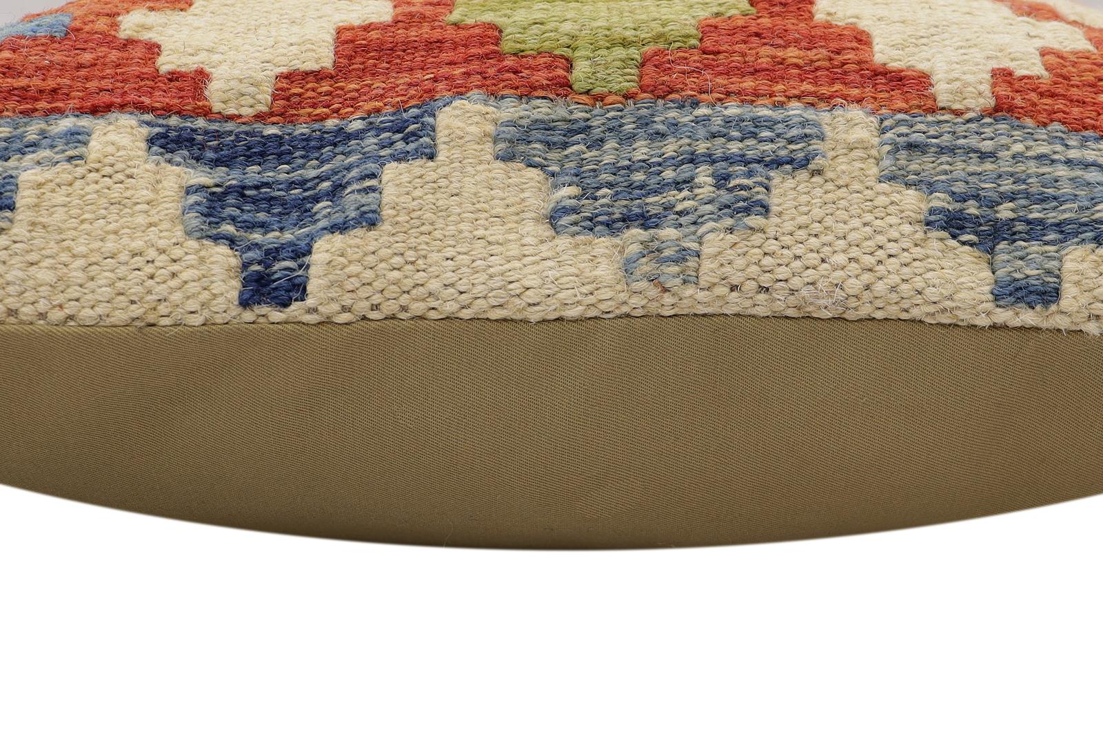 handmade Traditional Pillow Rust Blue Hand-Woven SQUARE 100% WOOL Hand woven turkish pillow2' x 2'
