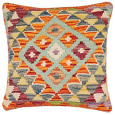 handmade Traditional Pillow Rust Blue Hand-Woven SQUARE 100% WOOL Hand woven turkish pillow2' x 2'