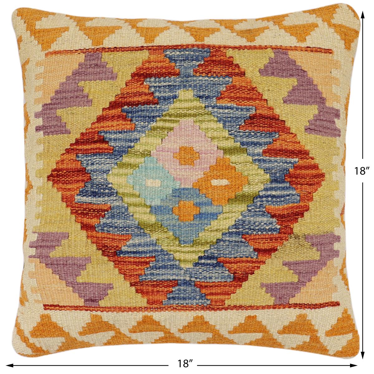 handmade Traditional Pillow Rust Blue Hand-Woven SQUARE 100% WOOL Hand woven turkish pillow2' x 2'