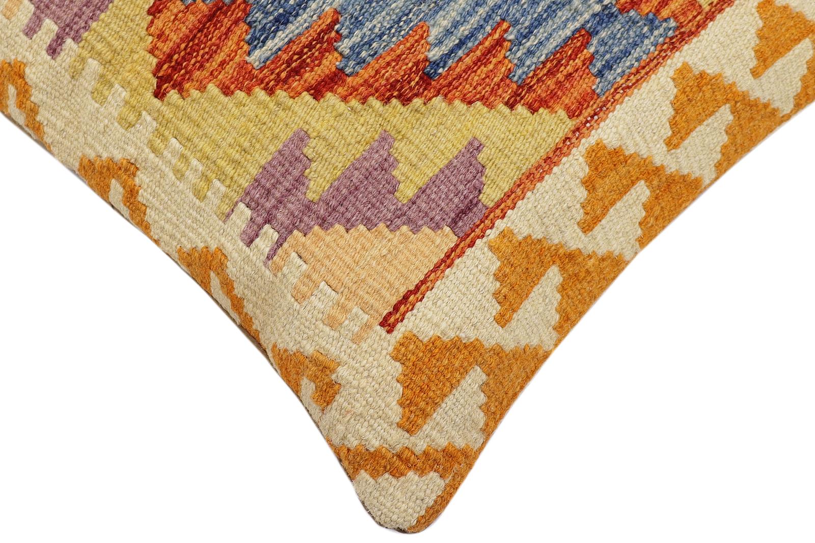 handmade Traditional Pillow Rust Blue Hand-Woven SQUARE 100% WOOL Hand woven turkish pillow2' x 2'