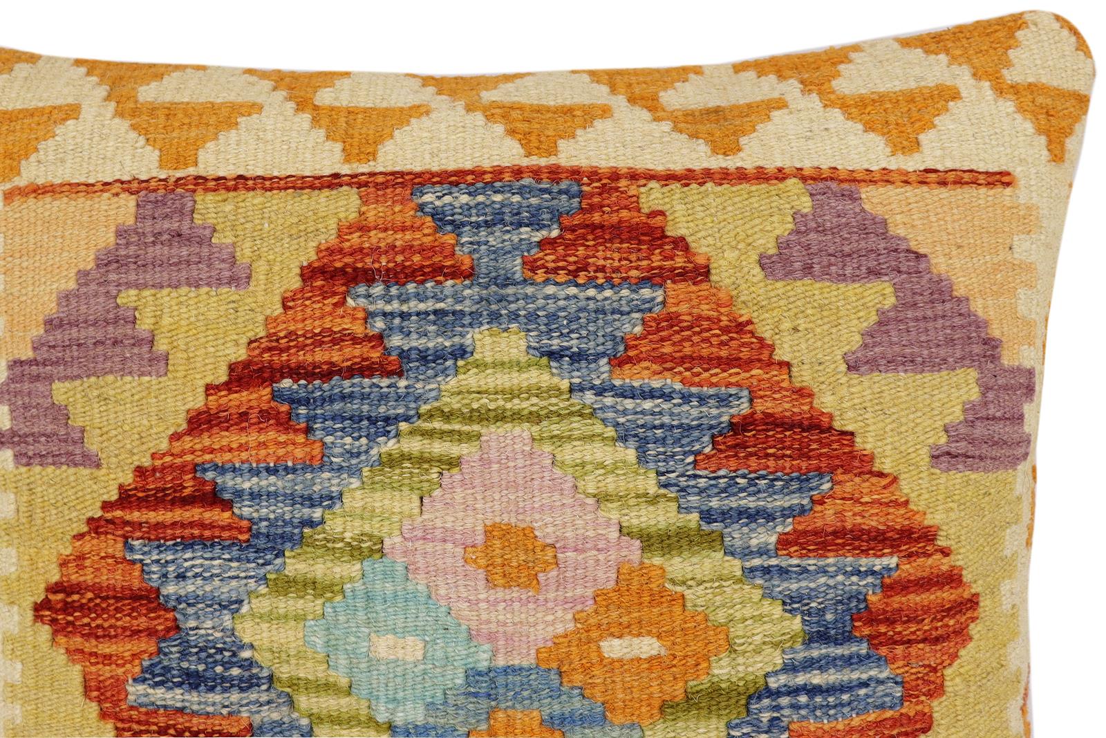 handmade Traditional Pillow Rust Blue Hand-Woven SQUARE 100% WOOL Hand woven turkish pillow2' x 2'