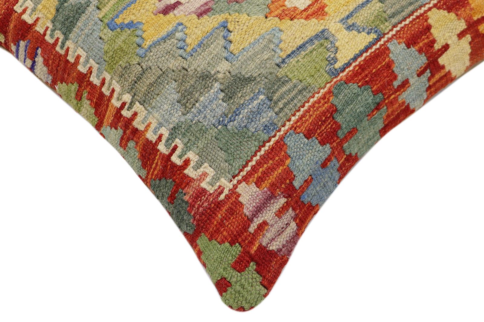 handmade Traditional Pillow Rust Blue Hand-Woven SQUARE 100% WOOL Hand woven turkish pillow2' x 2'