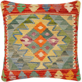 handmade Traditional Pillow Rust Blue Hand-Woven SQUARE 100% WOOL Hand woven turkish pillow2' x 2'