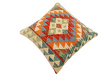 handmade Traditional Pillow Rust Blue Hand-Woven SQUARE 100% WOOL  Hand woven turkish pillow  2 x 2