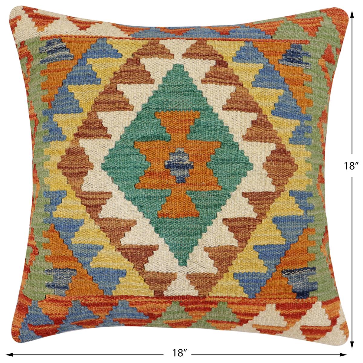 handmade Traditional Pillow Rust Blue Hand-Woven SQUARE 100% WOOL Hand woven turkish pillow2' x 2'
