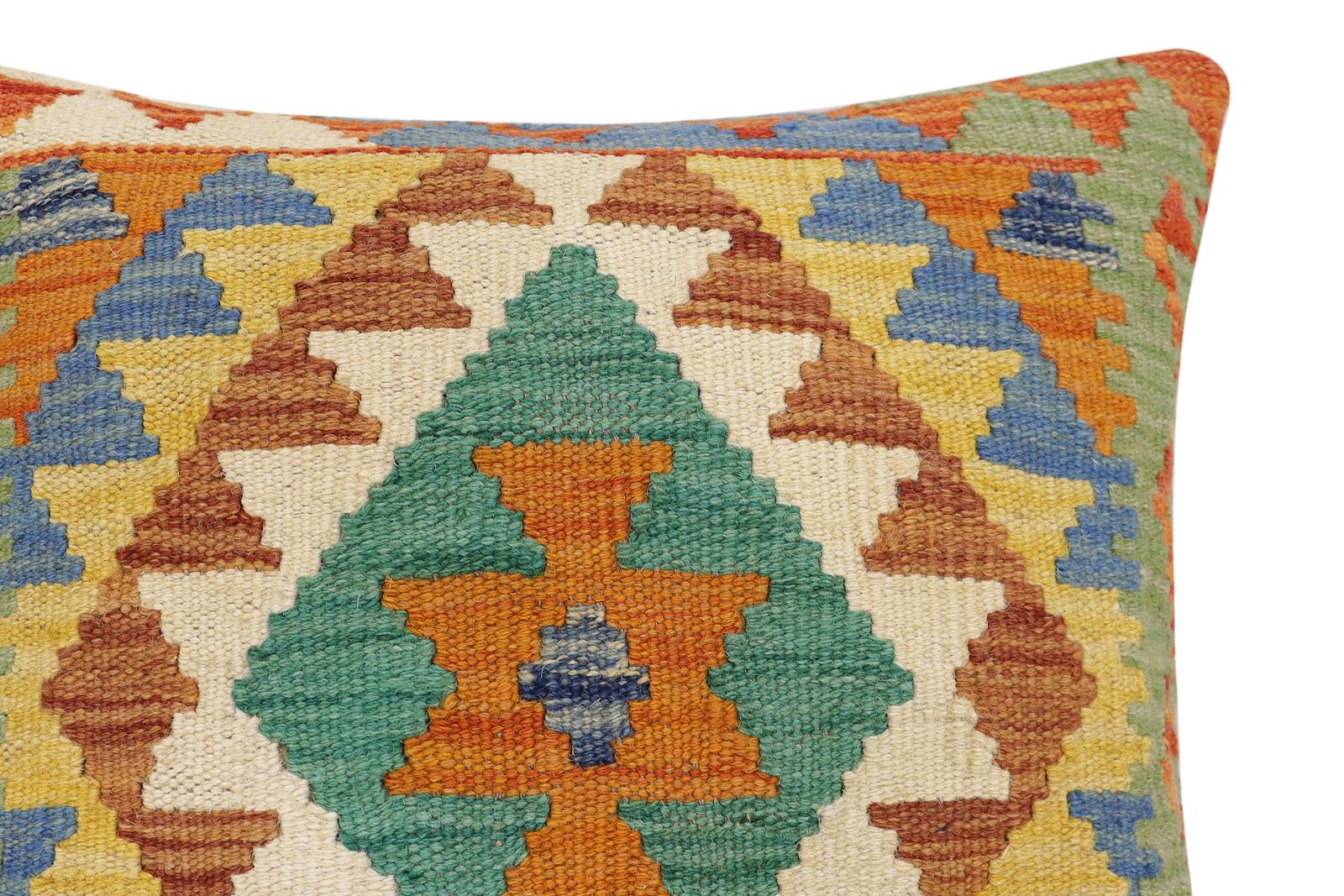 handmade Traditional Pillow Rust Blue Hand-Woven SQUARE 100% WOOL Hand woven turkish pillow2' x 2'
