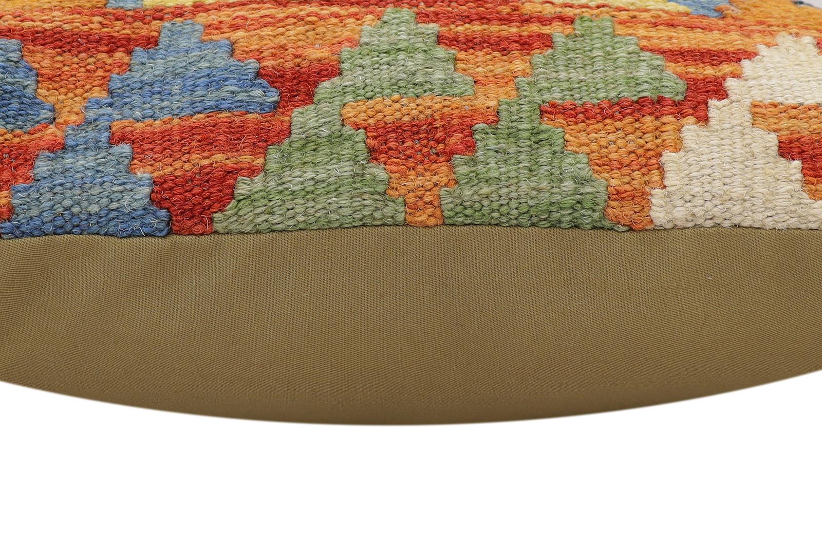 handmade Traditional Pillow Rust Blue Hand-Woven SQUARE 100% WOOL Hand woven turkish pillow2' x 2'