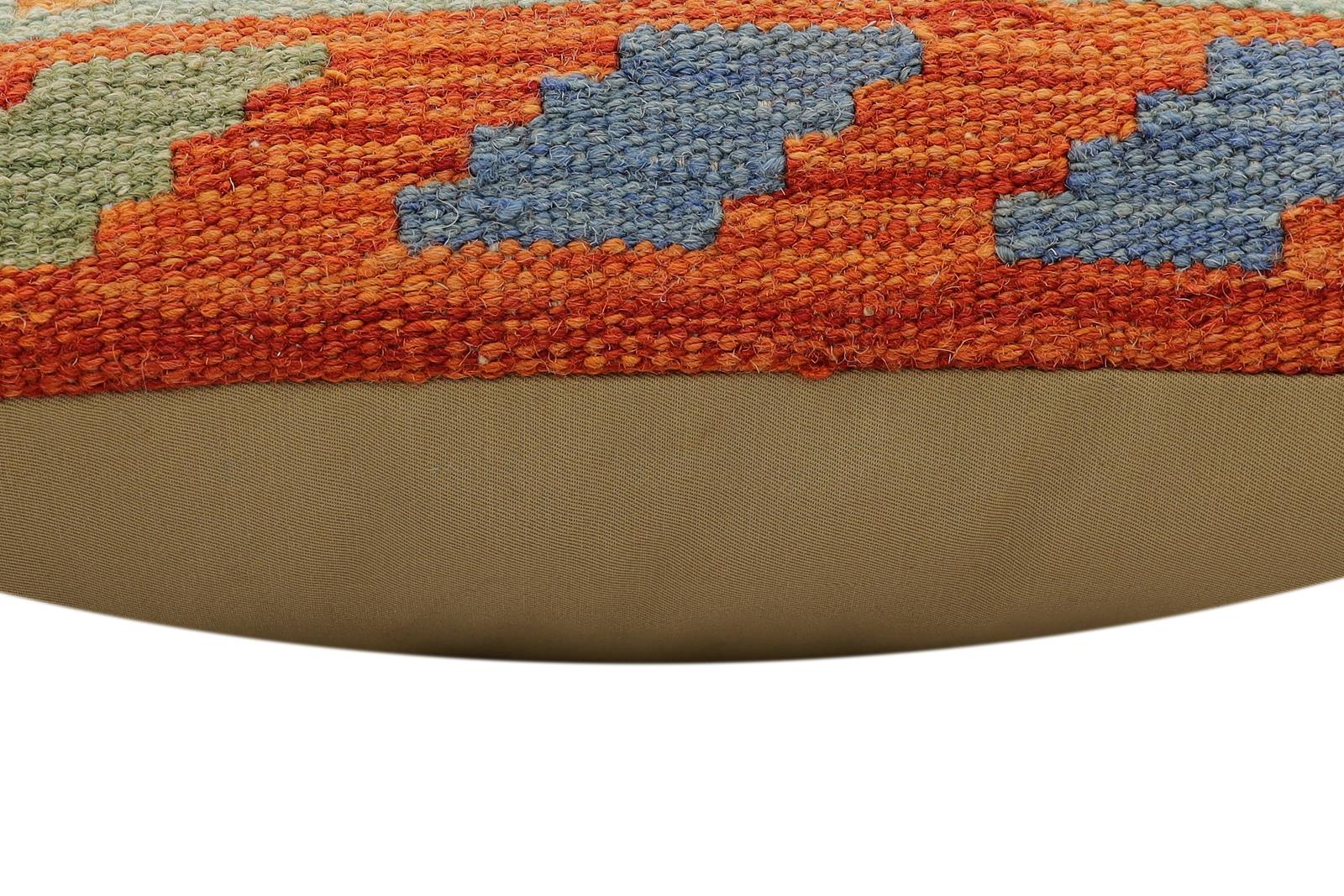 handmade Traditional Pillow Rust Blue Hand-Woven SQUARE 100% WOOL Hand woven turkish pillow2' x 2'
