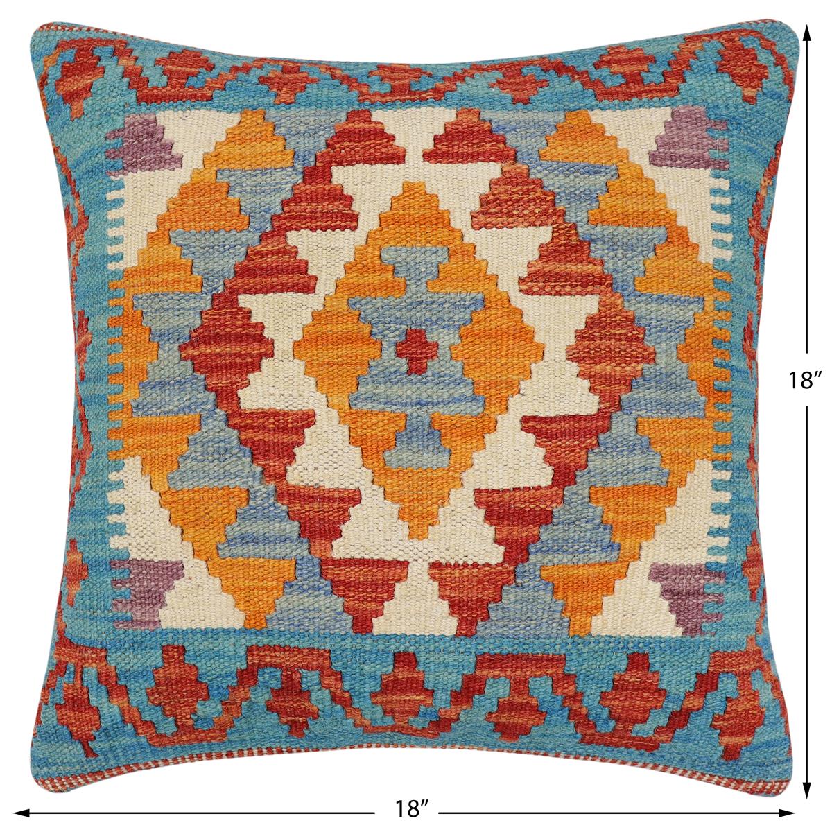 handmade Traditional Pillow Rust Blue Hand-Woven SQUARE 100% WOOL Hand woven turkish pillow2' x 2'
