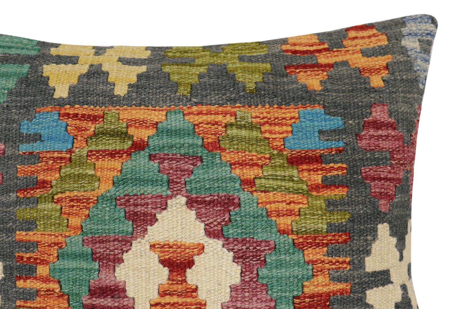 handmade Traditional Pillow Rust Charcoal Hand-Woven SQUARE 100% WOOL Hand woven turkish pillow2' x 2'