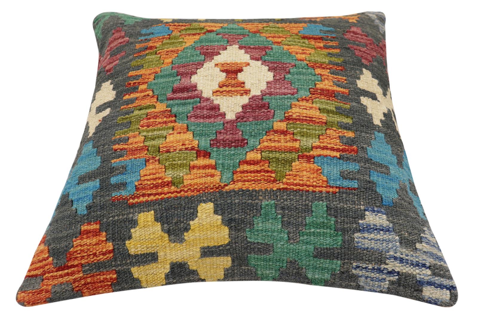 handmade Traditional Pillow Rust Charcoal Hand-Woven SQUARE 100% WOOL Hand woven turkish pillow2' x 2'
