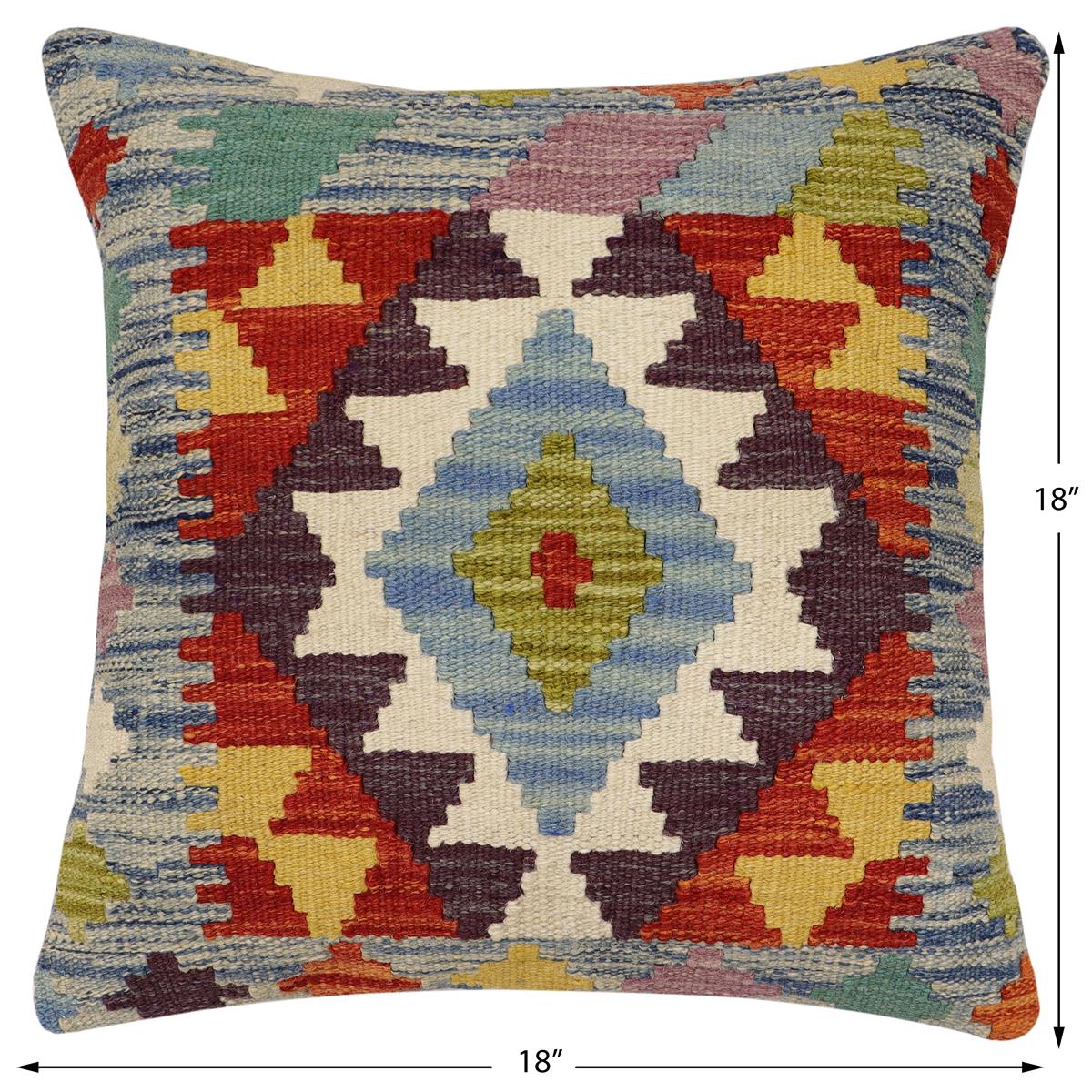 handmade Traditional Pillow Blue Rust Hand-Woven SQUARE 100% WOOL Hand woven turkish pillow2' x 2'