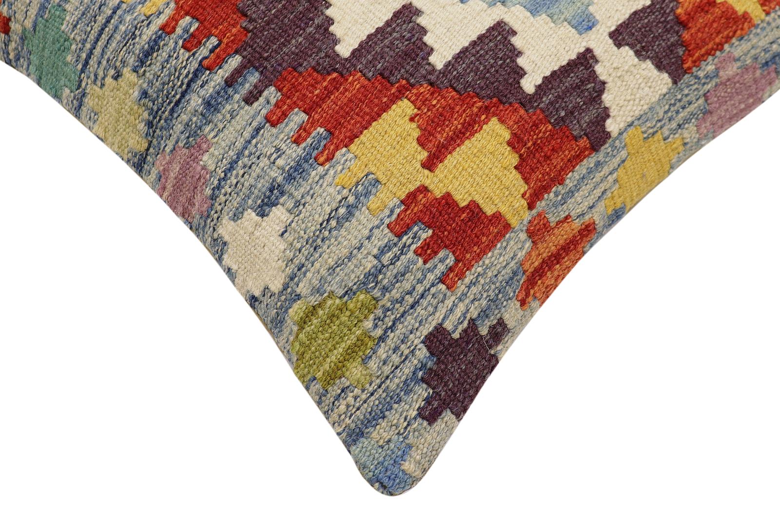 handmade Traditional Pillow Blue Rust Hand-Woven SQUARE 100% WOOL Hand woven turkish pillow2' x 2'