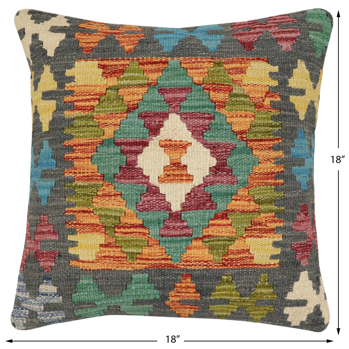 handmade Traditional Pillow Rust Charcoal Hand-Woven SQUARE 100% WOOL Hand woven turkish pillow2' x 2'