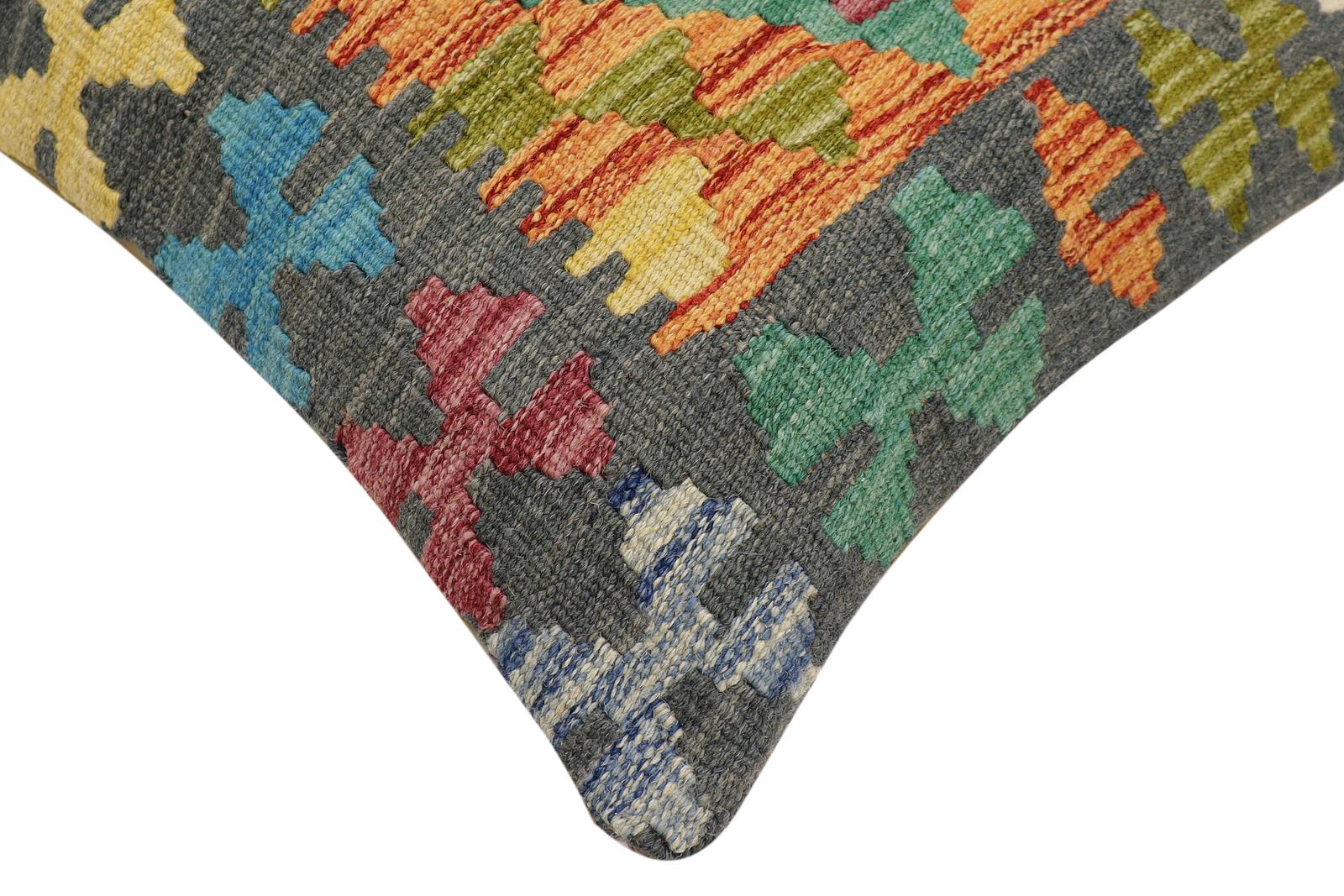 handmade Traditional Pillow Rust Charcoal Hand-Woven SQUARE 100% WOOL Hand woven turkish pillow2' x 2'