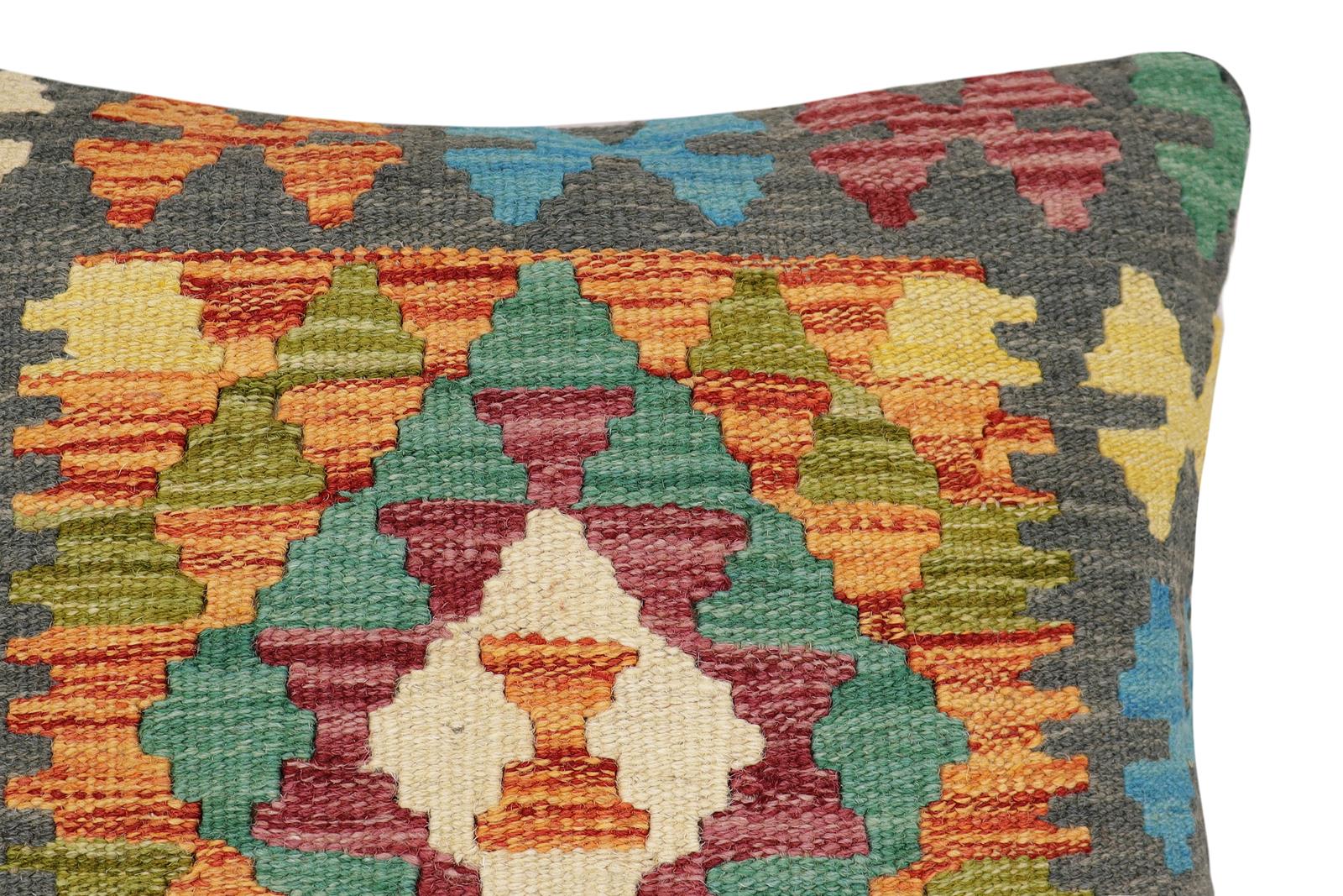 handmade Traditional Pillow Rust Charcoal Hand-Woven SQUARE 100% WOOL Hand woven turkish pillow2' x 2'