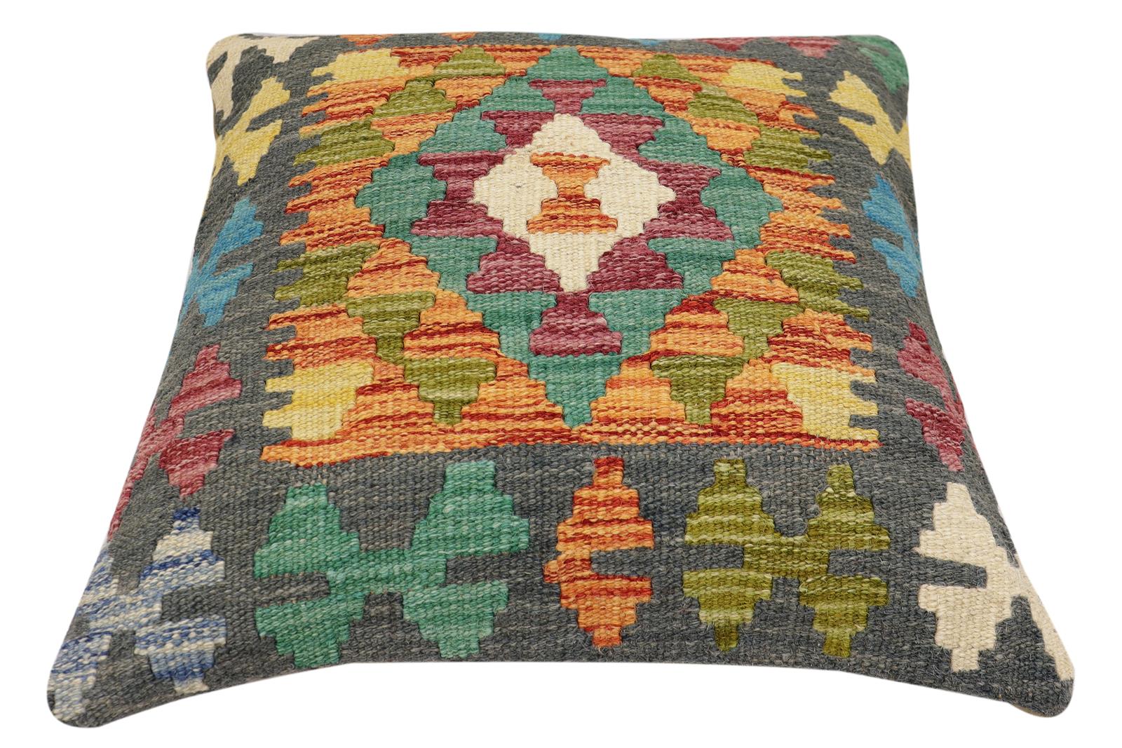 handmade Traditional Pillow Rust Charcoal Hand-Woven SQUARE 100% WOOL Hand woven turkish pillow2' x 2'