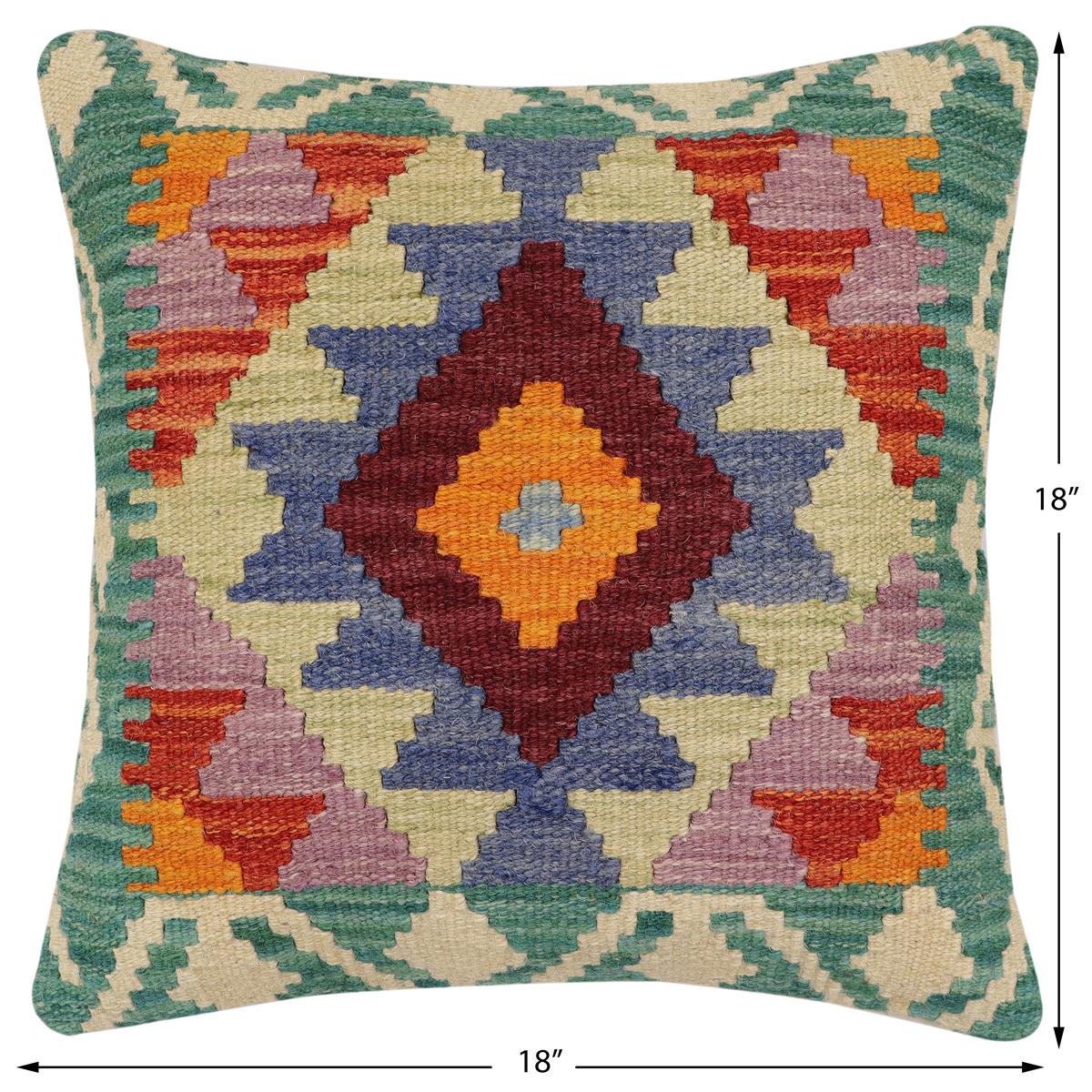 handmade Traditional Pillow Rust Blue Hand-Woven SQUARE 100% WOOL Hand woven turkish pillow2' x 2'