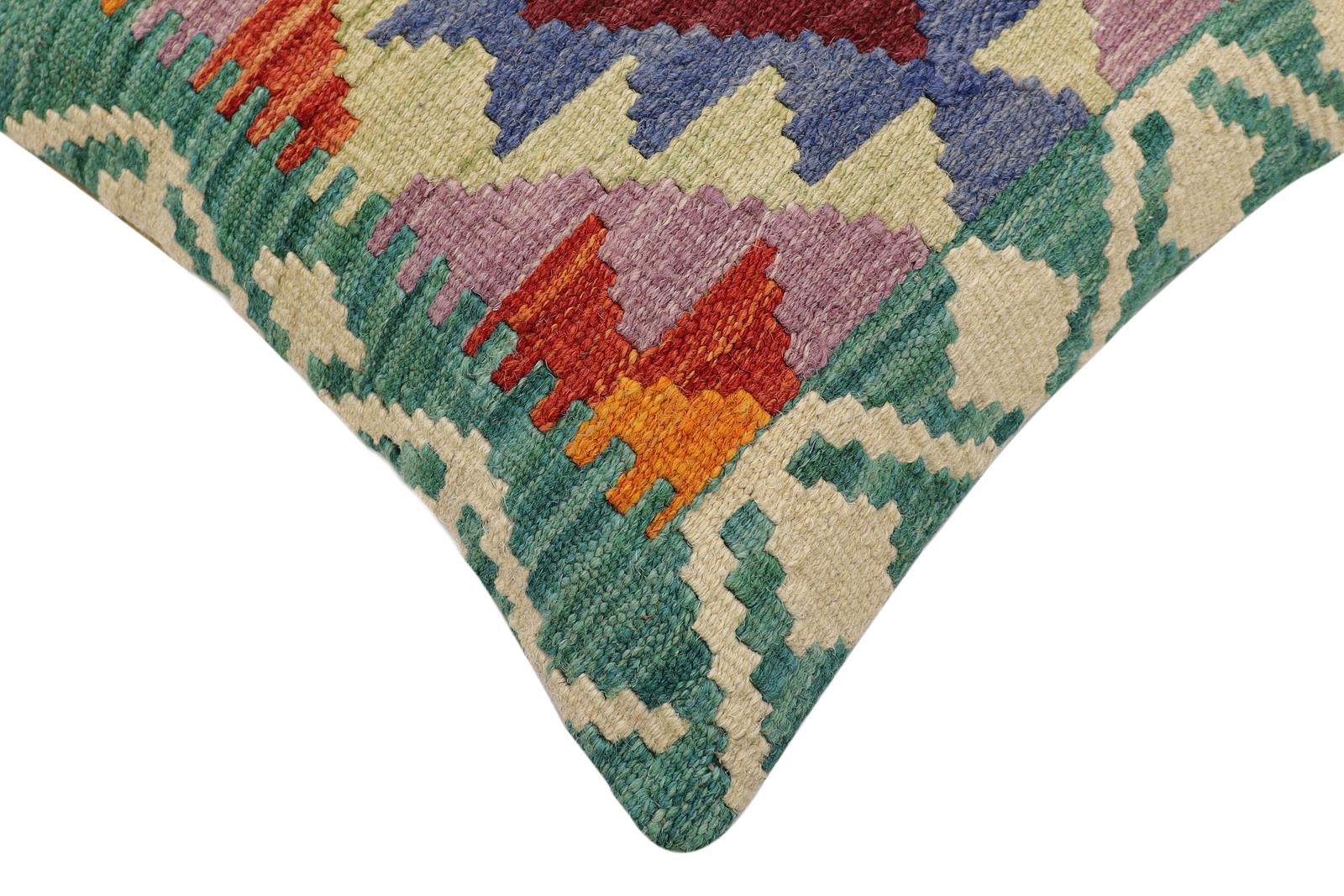 handmade Traditional Pillow Rust Blue Hand-Woven SQUARE 100% WOOL Hand woven turkish pillow2' x 2'