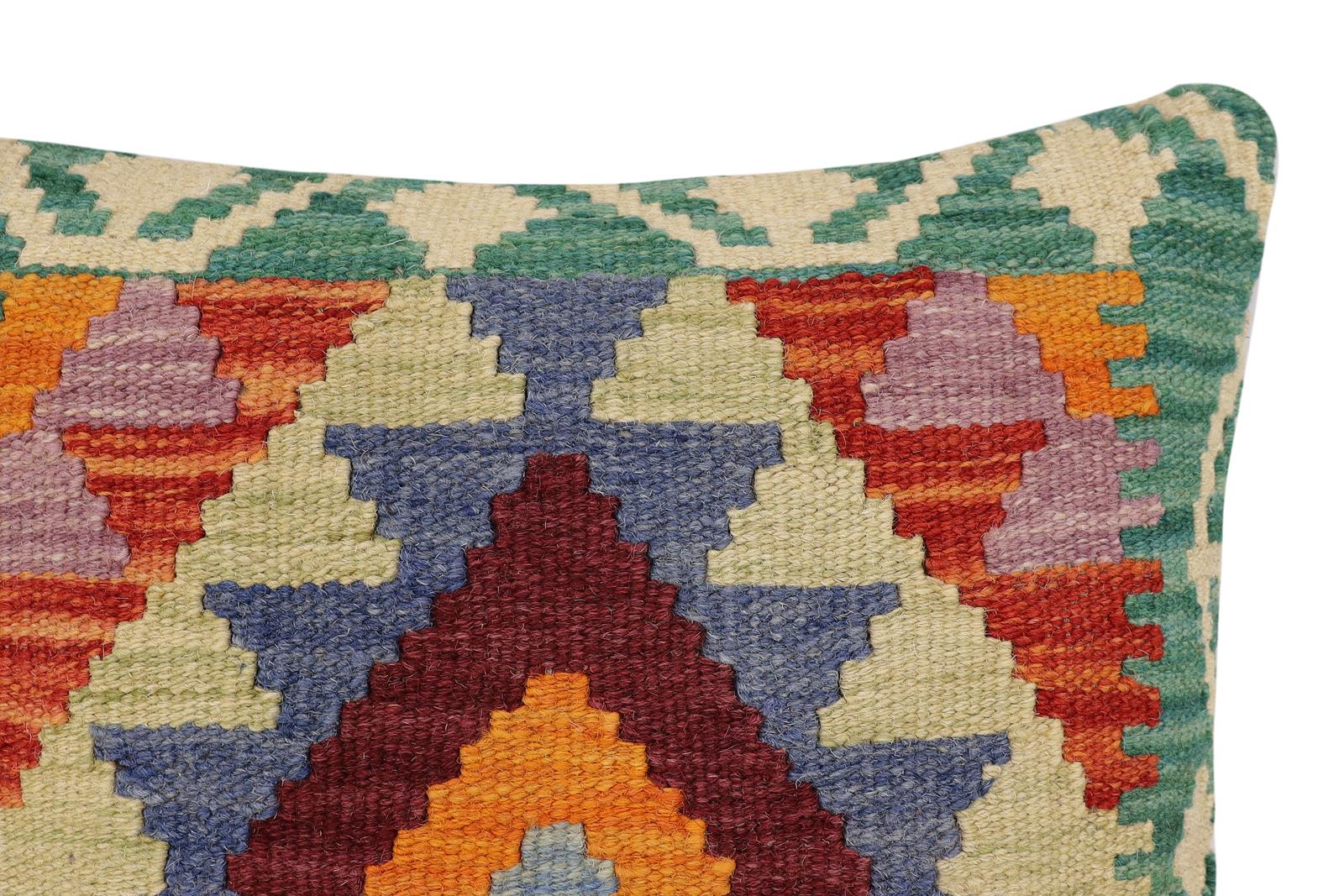 handmade Traditional Pillow Rust Blue Hand-Woven SQUARE 100% WOOL Hand woven turkish pillow2' x 2'