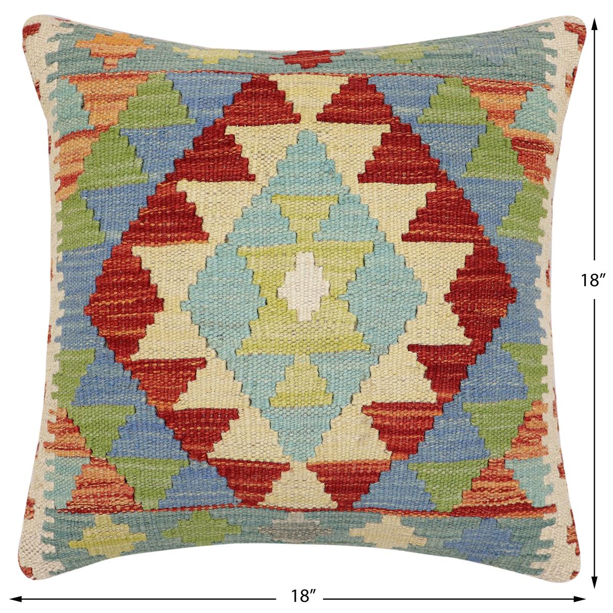 handmade Traditional Pillow Rust Blue Hand-Woven SQUARE 100% WOOL Hand woven turkish pillow2' x 2'
