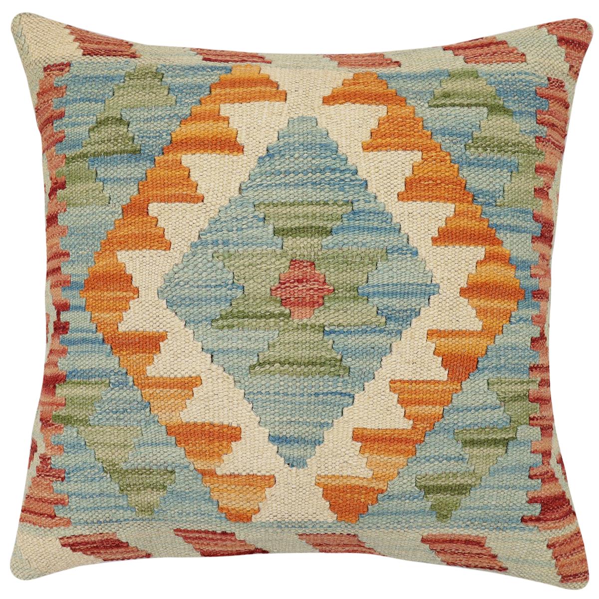 handmade Traditional Pillow Red Blue Hand-Woven SQUARE 100% WOOL Hand woven turkish pillow2' x 2'