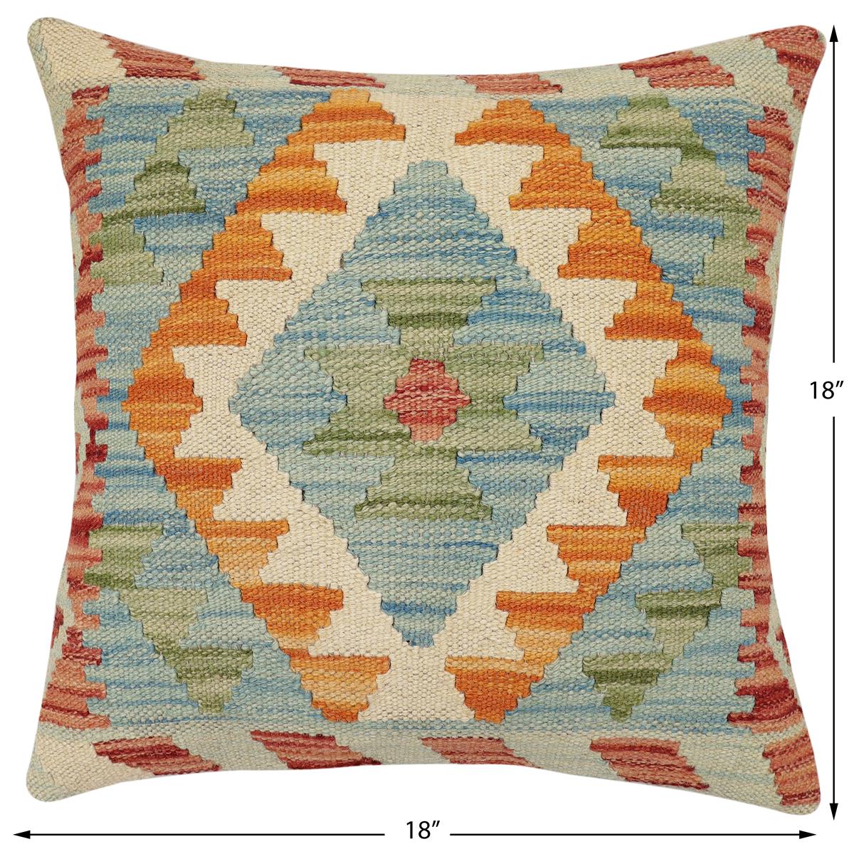 handmade Traditional Pillow Red Blue Hand-Woven SQUARE 100% WOOL Hand woven turkish pillow2' x 2'