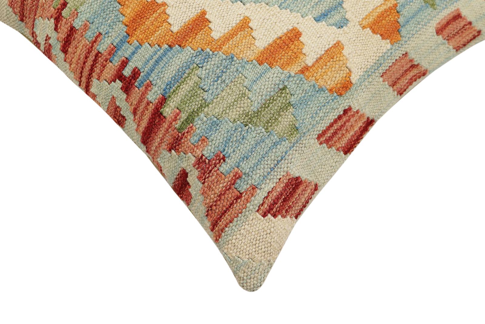 handmade Traditional Pillow Red Blue Hand-Woven SQUARE 100% WOOL Hand woven turkish pillow2' x 2'